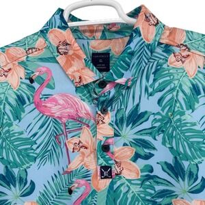 ConStruct Mens XL Flamingo Tropical Floral Quick Dry Performance Polo Shirt Blue